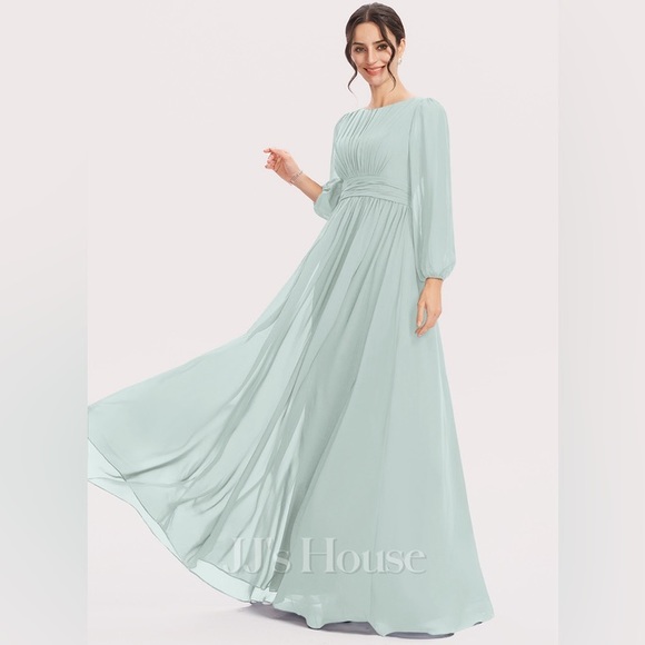 A-line Scoop Floor-Length Chiffon Bridesmaid Dress - Picture 1 of 3